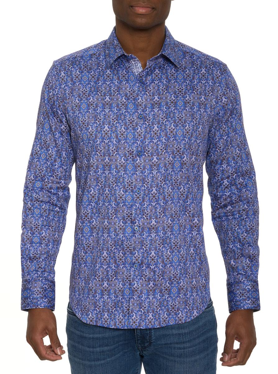 Men Robert Graham Lungano Long Sleeve Button Down Shirt Cutting-Edge Button Down Shirts Blue