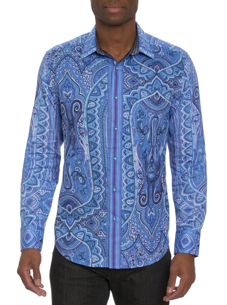 Robert Graham Men Blue Button Down Shirts Limited Edition Singing The Blues Long Sleeve Button Down Shirt Discount