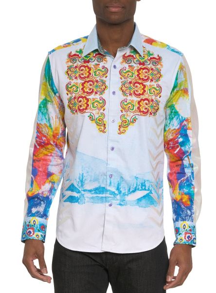 Limited Edition The Alps Long Sleeve Button Down Shirt White Robert Graham Men Retro Button Down Shirts