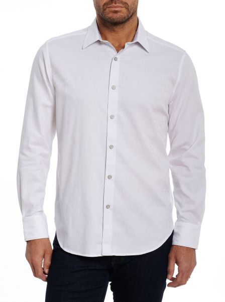 Men Robert Graham Button Down Shirts Classic White Highland Long Sleeve Button Down Shirt