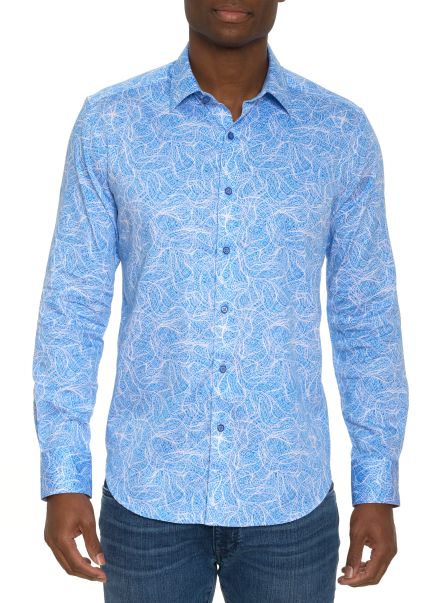 Button Down Shirts Men Light Blue Robert Graham Fashionable Stelvio Long Sleeve Button Down Shirt