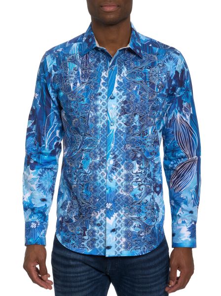 Robert Graham Blue Button Down Shirts Men Efficient Limited Edition Floral Escape Button Front Shirt