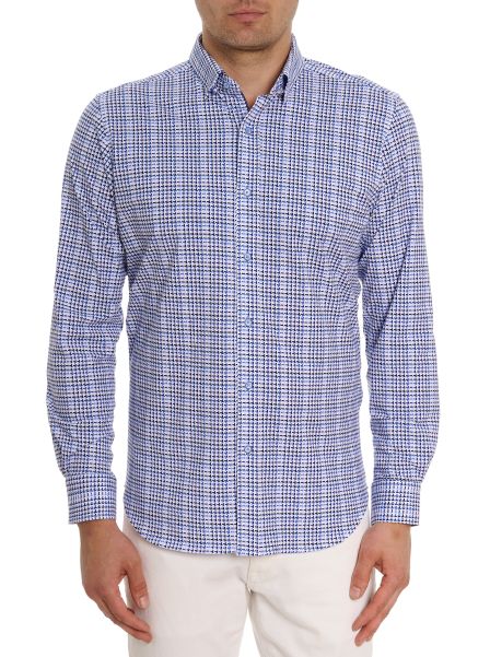 Blue Men Premium Robert Graham Button Down Shirts Rizzo Motion Long Sleeve Knit Button Down Shirt