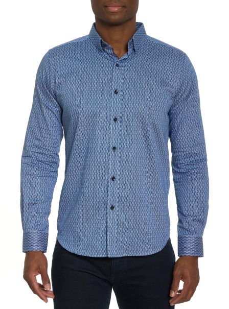 Button Down Shirts Rami Long Sleeve Button Down Shirt Men Blue Luxurious Robert Graham