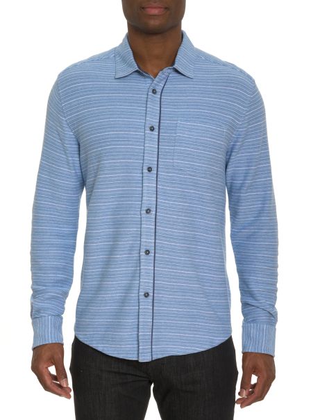 Robert Graham Convenient Adler Long Sleeve Button Front Knit Shirt Men Light Blue Button Down Shirts
