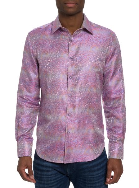 Men Button Down Shirts Robert Graham High-Quality Limited Edition Sophisticate Long Sleeve Button Down Shirt Light Pink