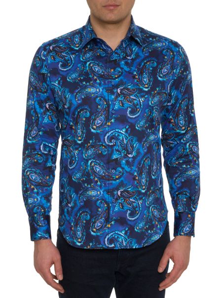 Button Down Shirts Men Tangier Long Sleeve Button Down Shirt Blue User-Friendly Robert Graham
