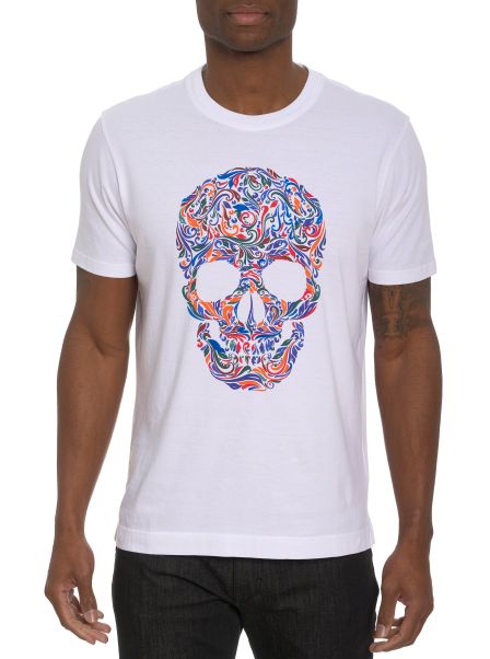 Swirl Skull Graphic T-Shirt Men Polos & T-Shirts White Modern Robert Graham