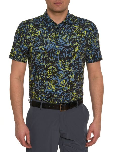 Exquisite Polos & T-Shirts Robert Graham Black Men Abstract Rose Performance Polo