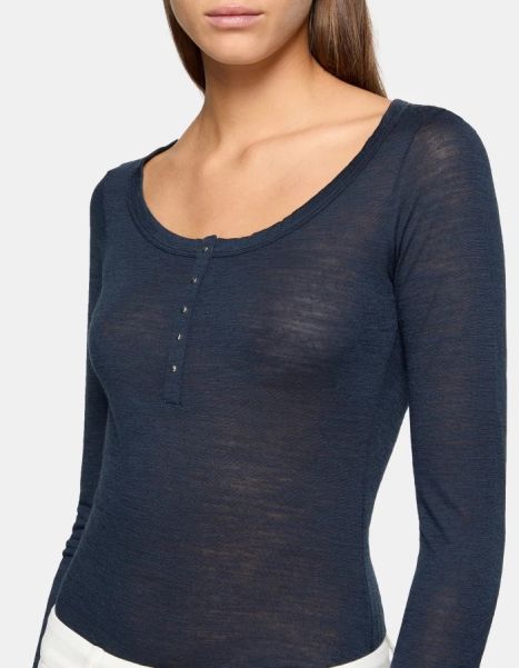 Slim-Fit Wool Henley Top Dondup T-Shirts & Sweatshirts Burro Women