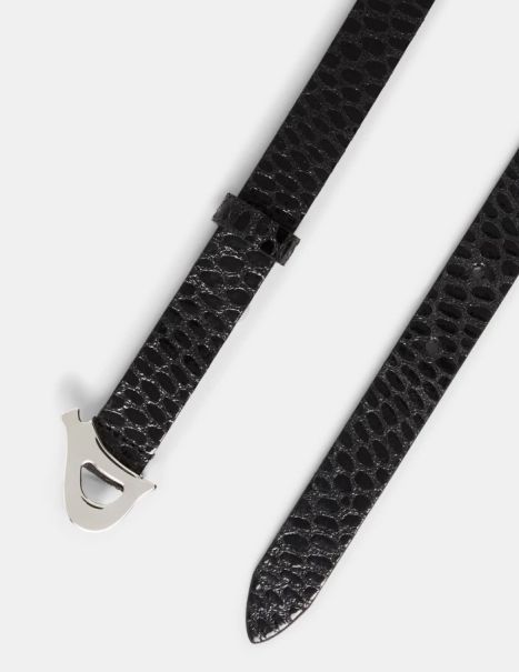 Dondup Accessories Blac Python-Print Effect Leather Belt Women