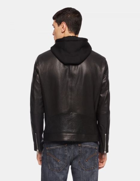 Men Slim-Fit Nappa Leather Biker Jacket Coats And Jackets Dondup